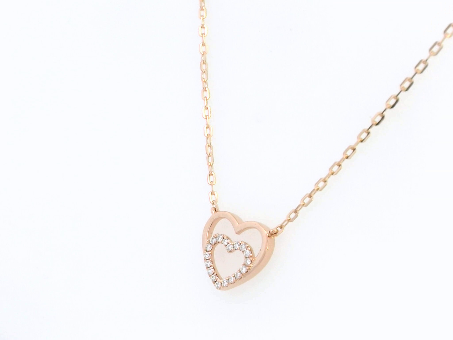 18K Rose Gold Double Heart Diamond Necklace – 0.07 Carats of Brilliant Sparkle