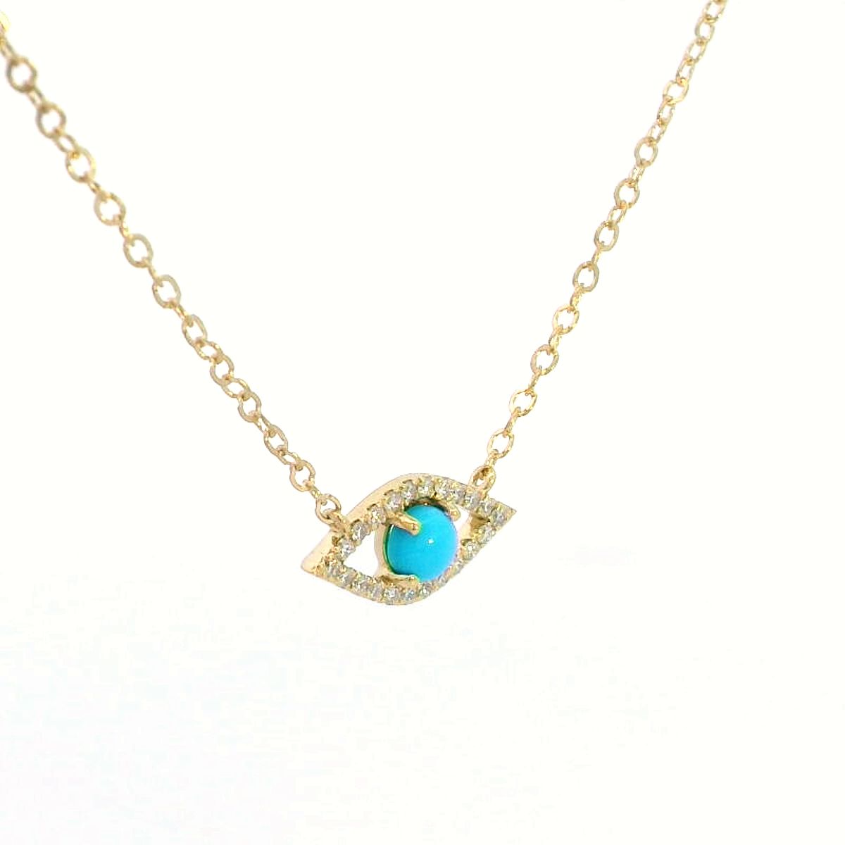 18K Gold Evil Eye Necklace with Turquoise & Diamond