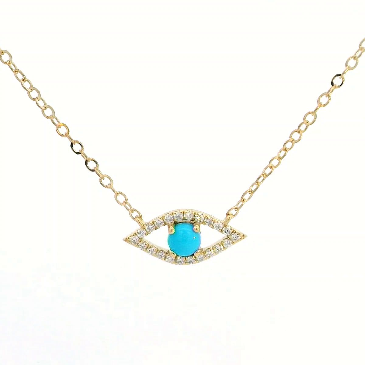 18K Gold Evil Eye Necklace with Turquoise & Diamond