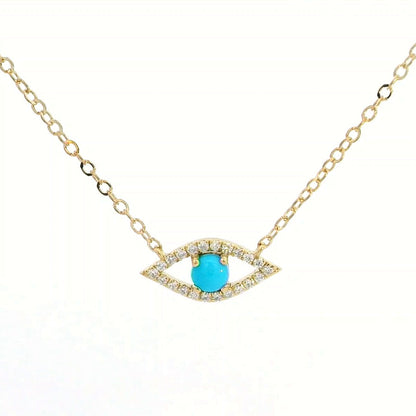 18K Gold Evil Eye Necklace with Turquoise & Diamond