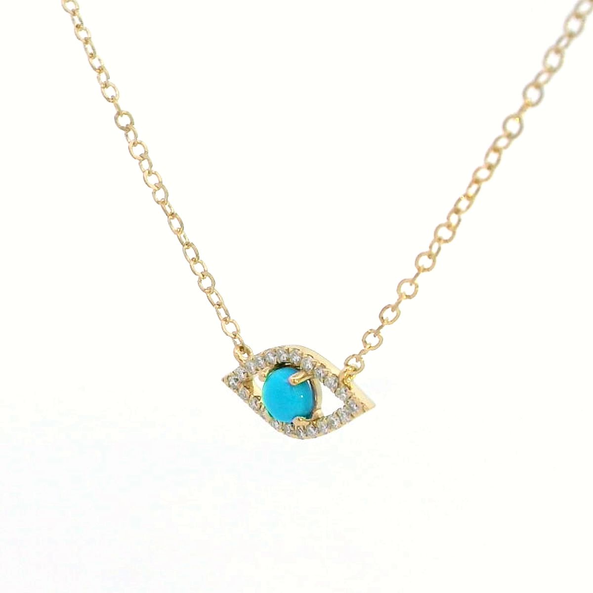 18K Gold Evil Eye Necklace with Turquoise & Diamond