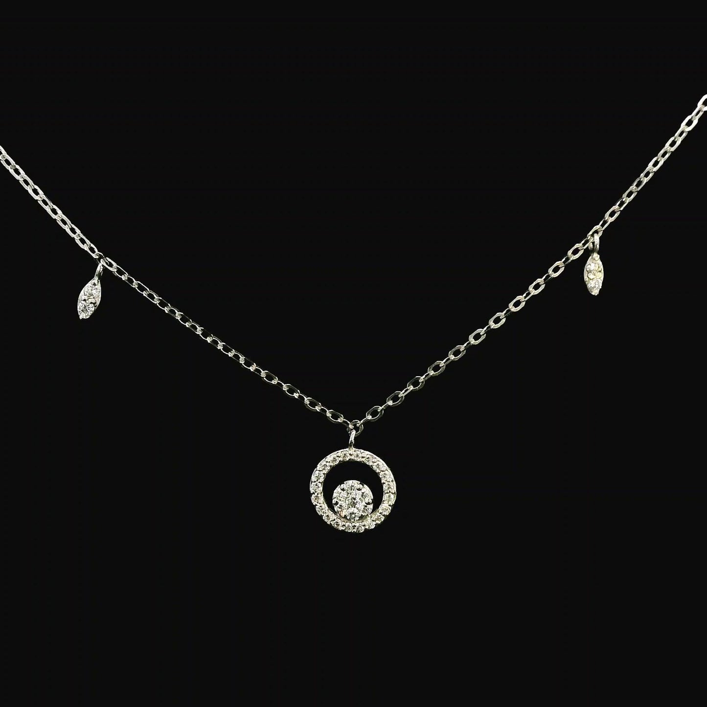 18K White Gold Diamond Necklace | 0.31 Carats | Elegant Circle Cluster Pendant on Gold Chain