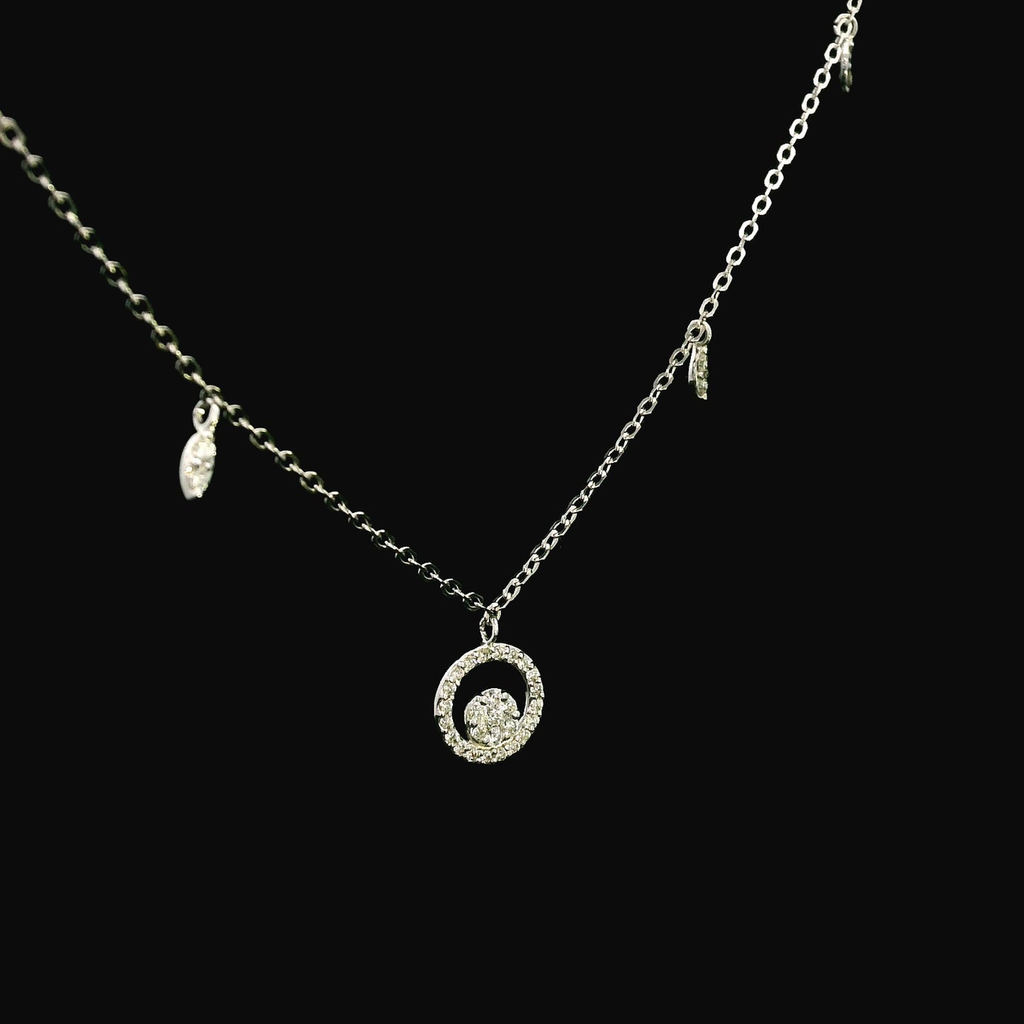 18K White Gold Diamond Necklace | 0.31 Carats | Elegant Circle Cluster Pendant on Gold Chain