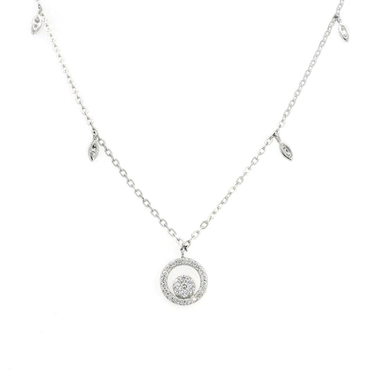 18K White Gold Diamond Necklace | 0.31 Carats | Elegant Circle Cluster Pendant on Gold Chain