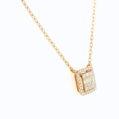 Elegant 18K Gold Diamond Cluster Pendant Necklace with Round & Baguette Diamonds