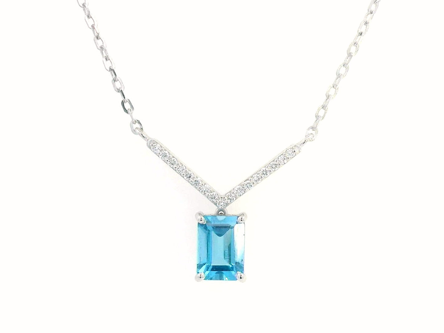 18K gold Blue Topaz necklace with 1.04 Ct emerald-cut Blue Topaz and 0.08 Ct diamonds, luxury gemstone necklace