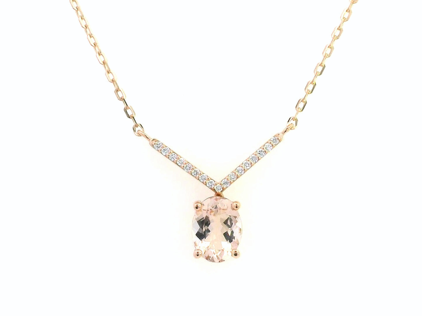 18K gold oval morganite necklace with 1.12 Ct morganite and 0.08 Ct diamonds, luxury gemstone pendant