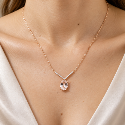 Morganite and Diamond Necklace in 18K Rose Gold