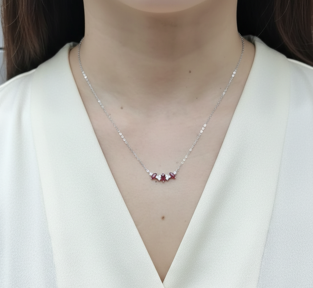 18K white gold ruby and diamond necklace with marquise rubies by Emirates Diamonds