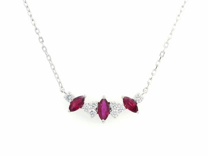 18K gold ruby and diamond necklace with 0.69 Ct marquise-cut rubies and 0.26 Ct diamonds, luxury gemstone jewelry