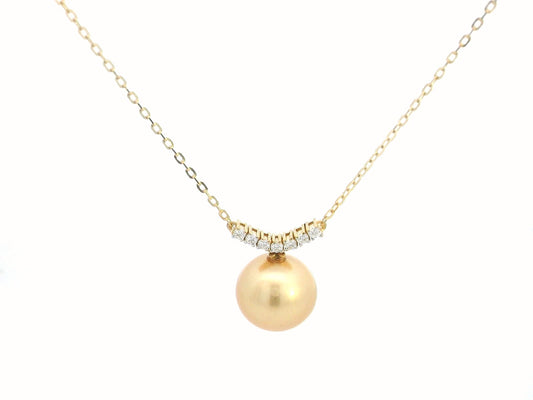 18K gold South Sea pearl necklace with 10x13MM golden pearl and 0.14 Ct diamonds, luxury pearl jewelry