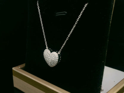 18K Gold Diamond Heart Necklace – 0.43 Carat Pavé Pendant