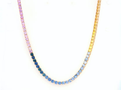 18K Gold Necklace with Gradient Multi-Color Sapphires in Rainbow Design