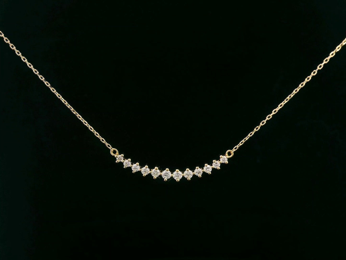 18K Yellow Gold Diamond Curved Bar Necklace with 0.28 CTW, Minimalist Design