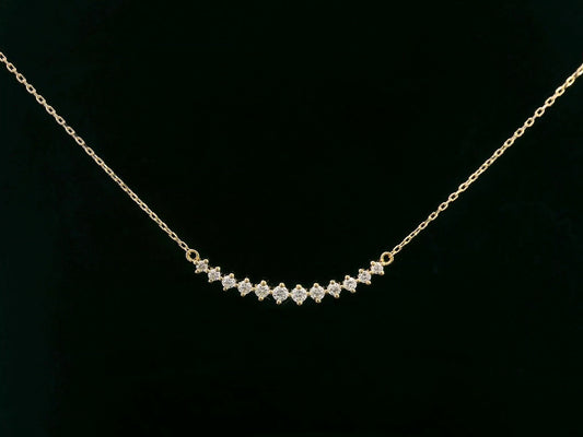 18K Yellow Gold Diamond Curved Bar Necklace with 0.28 CTW, Minimalist Design