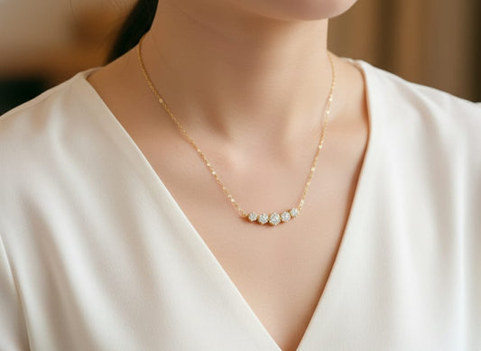 18K Yellow Gold Five-Cluster Diamond Necklace – 0.57 Carats