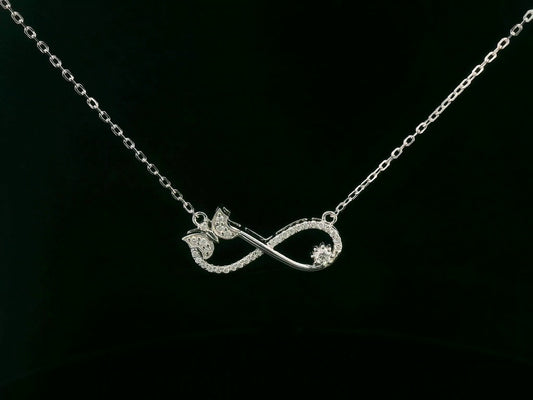 18K White Gold Diamond Infinity Bow Necklace, 0.23 Carat Round Diamonds, Elegant Symbolic Pendant