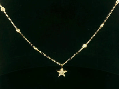 18K yellow gold diamond star necklace with diamond station chain – dainty celestial jewelry