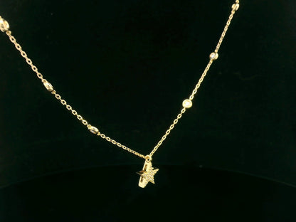 18K yellow gold diamond star necklace with diamond station chain – dainty celestial jewelry