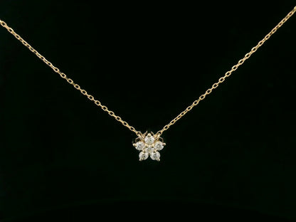 18K yellow gold diamond floral necklace – 0.20ct round brilliant cluster pendant on fine chain, fine jewelry by Emirates Diamonds