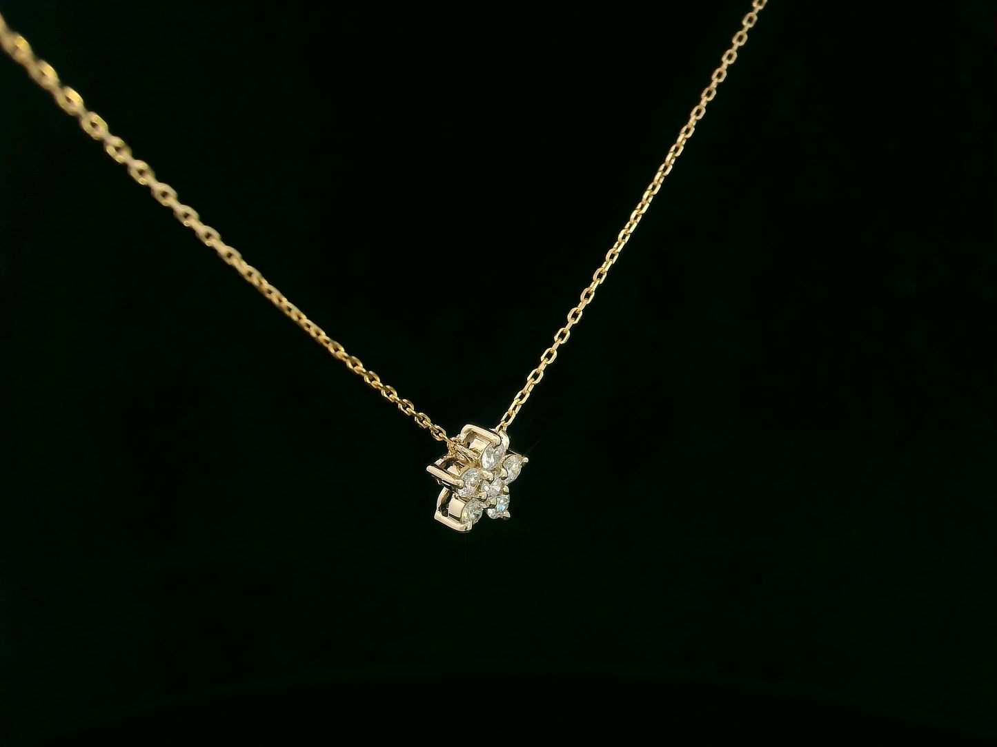 18K yellow gold diamond floral necklace – 0.20ct round brilliant cluster pendant on fine chain, fine jewelry by Emirates Diamonds