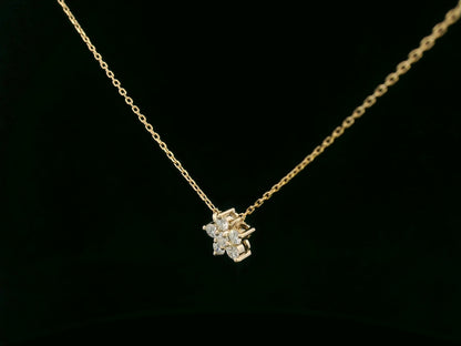 18K yellow gold diamond floral necklace – 0.20ct round brilliant cluster pendant on fine chain, fine jewelry by Emirates Diamonds