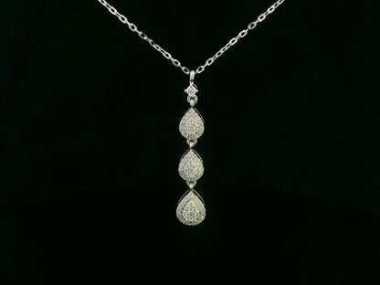 18K white gold diamond drop necklace featuring three pear-shaped pavé-set diamond drops – Emirates Diamonds