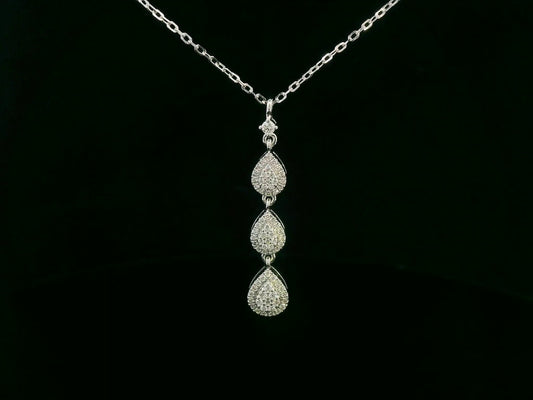 18K white gold diamond drop necklace featuring three pear-shaped pavé-set diamond drops – Emirates Diamonds