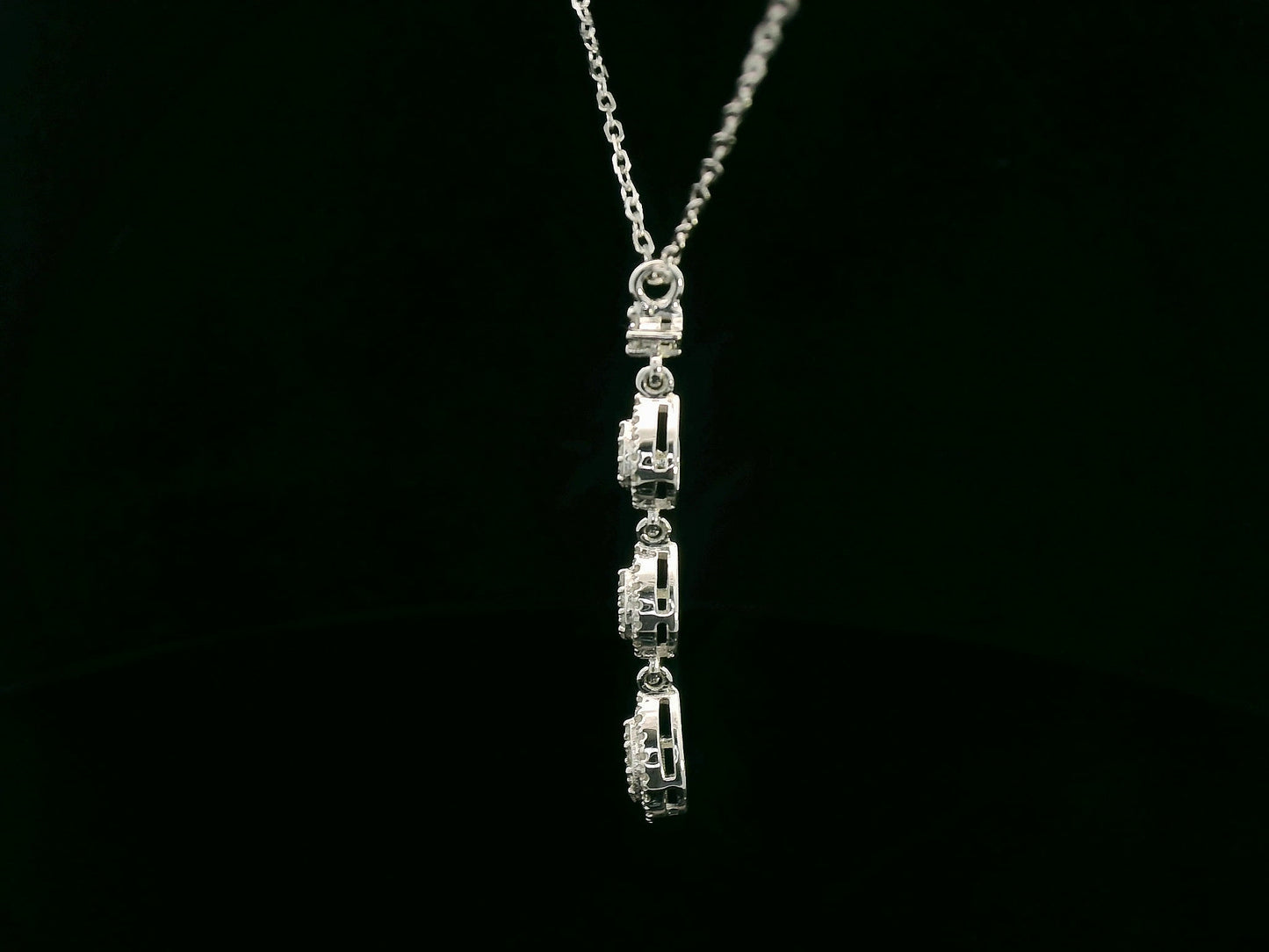 18K white gold diamond drop necklace featuring three pear-shaped pavé-set diamond drops – Emirates Diamonds