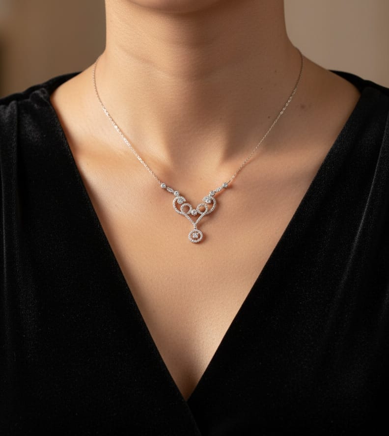 18K white gold diamond statement necklace featuring 1.40ct brilliant-cut diamonds – Emirates Diamonds