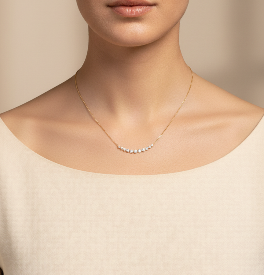 18K yellow gold graduated diamond bar necklace – 0.47ct round brilliant diamonds, Emirates Diamonds