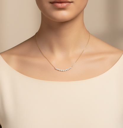 18K yellow gold graduated diamond bar necklace – 0.47ct round brilliant diamonds, Emirates Diamonds