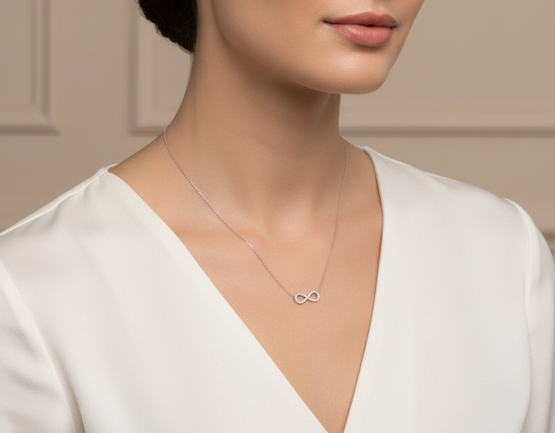 18K white gold infinity necklace with pavé-set natural diamonds – Emirates Diamonds