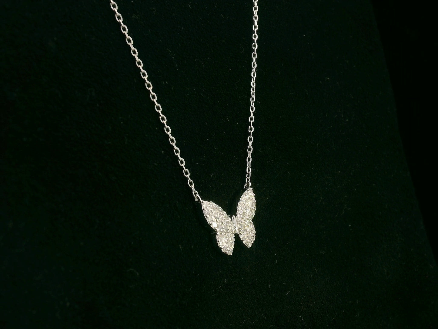 18K white gold diamond butterfly necklace – 0.22ct pavé diamonds by Emirates Diamonds