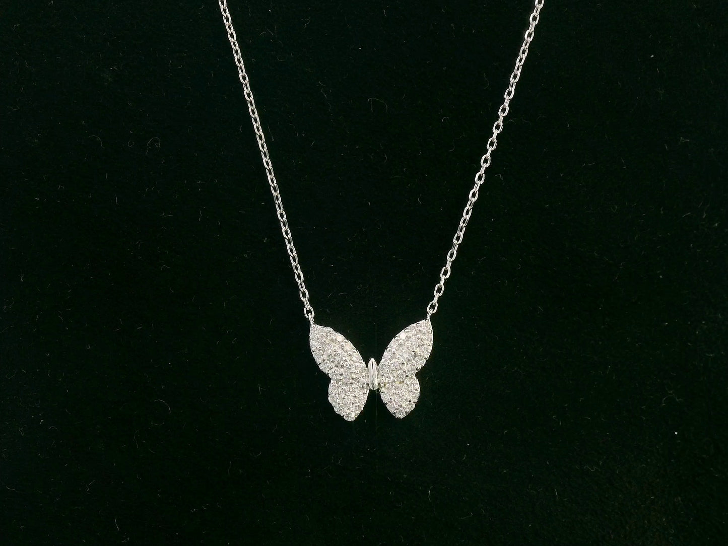 18K white gold diamond butterfly necklace – 0.22ct pavé diamonds by Emirates Diamonds