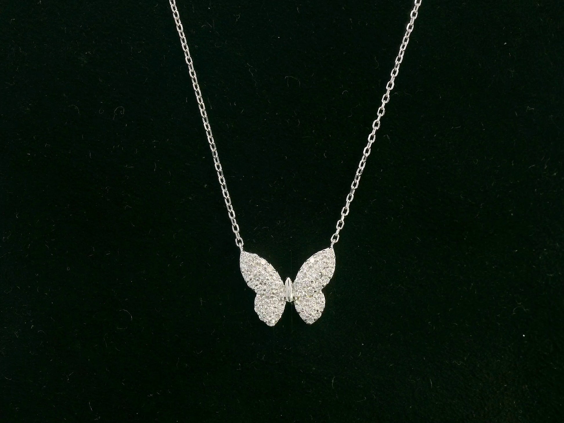 18K white gold diamond butterfly necklace – 0.22ct pavé diamonds by Emirates Diamonds