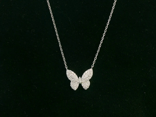 18K white gold diamond butterfly necklace – 0.22ct pavé diamonds by Emirates Diamonds