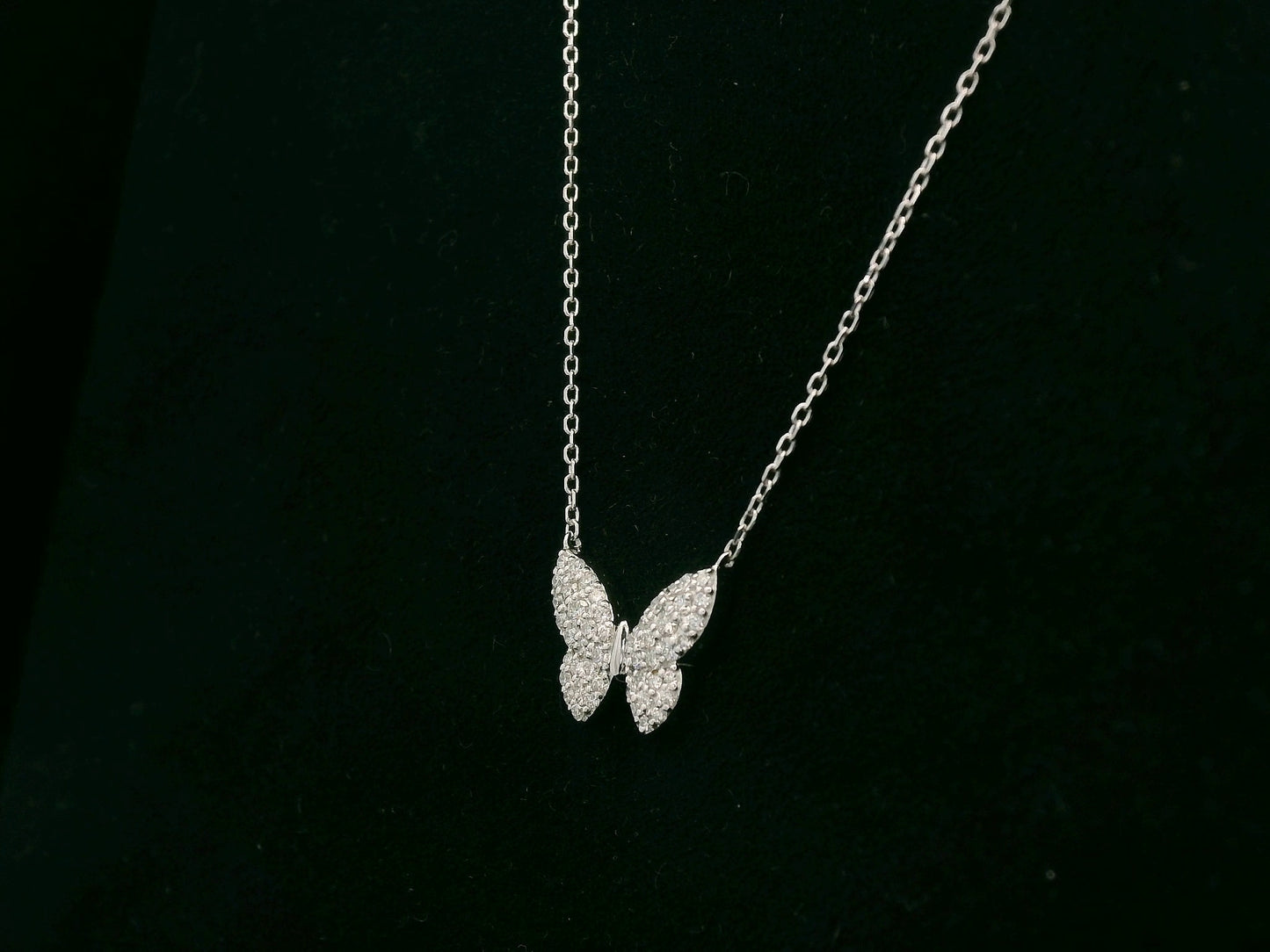 18K white gold diamond butterfly necklace – 0.22ct pavé diamonds by Emirates Diamonds