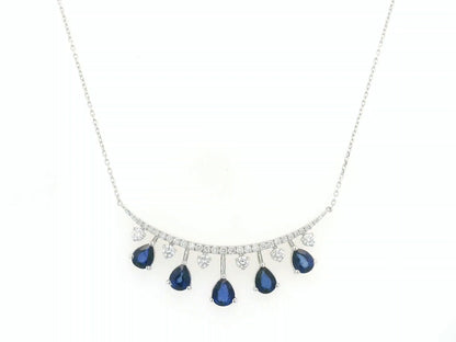 18K white gold curved bar necklace with 1.78ct blue sapphires and 0.63ct diamonds – Emirates Diamonds