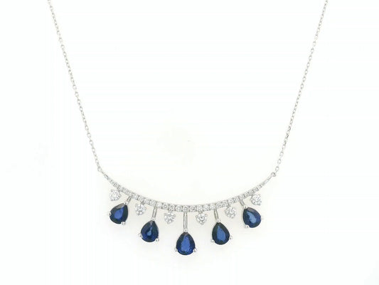 18K white gold curved bar necklace with 1.78ct blue sapphires and 0.63ct diamonds – Emirates Diamonds