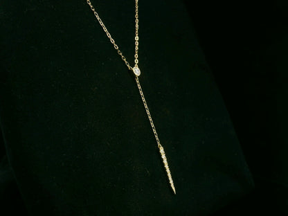 18K yellow gold diamond lariat necklace with bezel-set diamond and pavé drop – Emirates Diamonds.