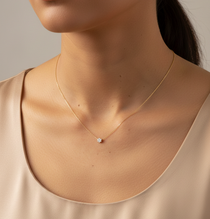 18K yellow gold diamond cluster necklace with round brilliant diamonds, total diamond weight 0.09 carat – Emirates Diamonds