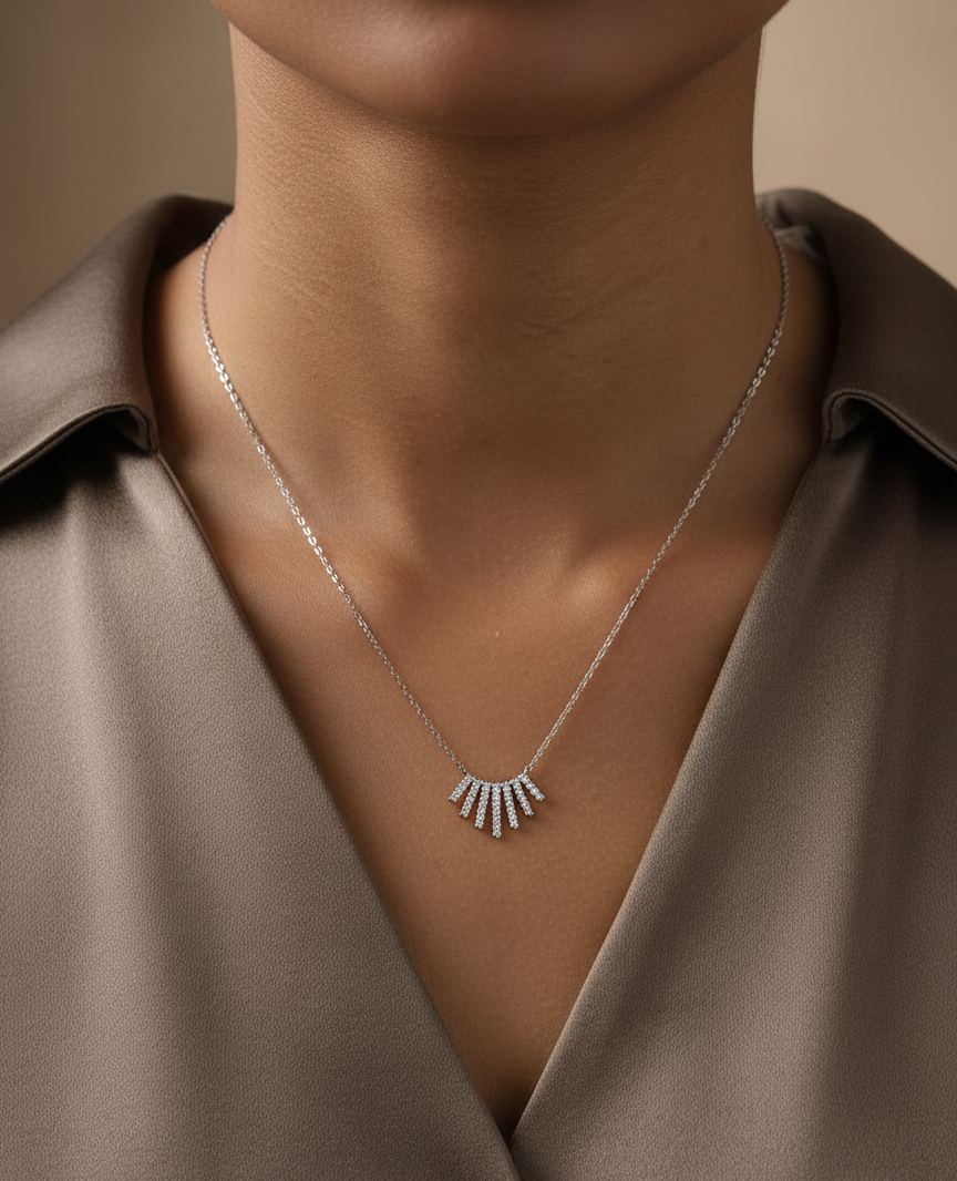 18K white gold diamond pendant necklace with pavé diamonds, total diamond weight 0.34 carat – Emirates Diamonds