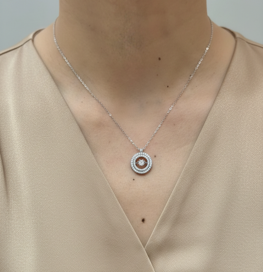 18K white gold diamond circle pendant necklace with 0.52 carat diamonds by Emirates Diamonds