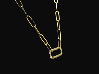 Diamond open link necklace in 18K yellow gold with pavé diamond elongated link – Emirates Diamonds