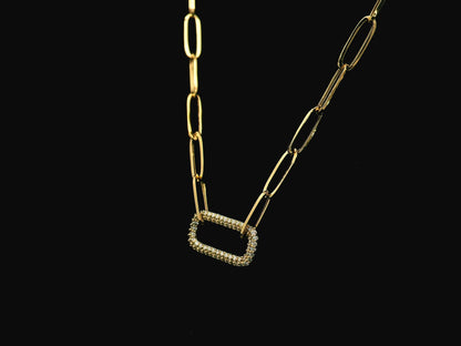 Diamond open link necklace in 18K yellow gold with pavé diamond elongated link – Emirates Diamonds