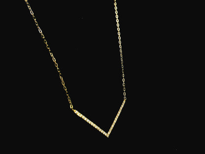 Diamond chevron necklace 0.28 carat in 18K yellow gold minimalist pendant by Emirates Diamonds
