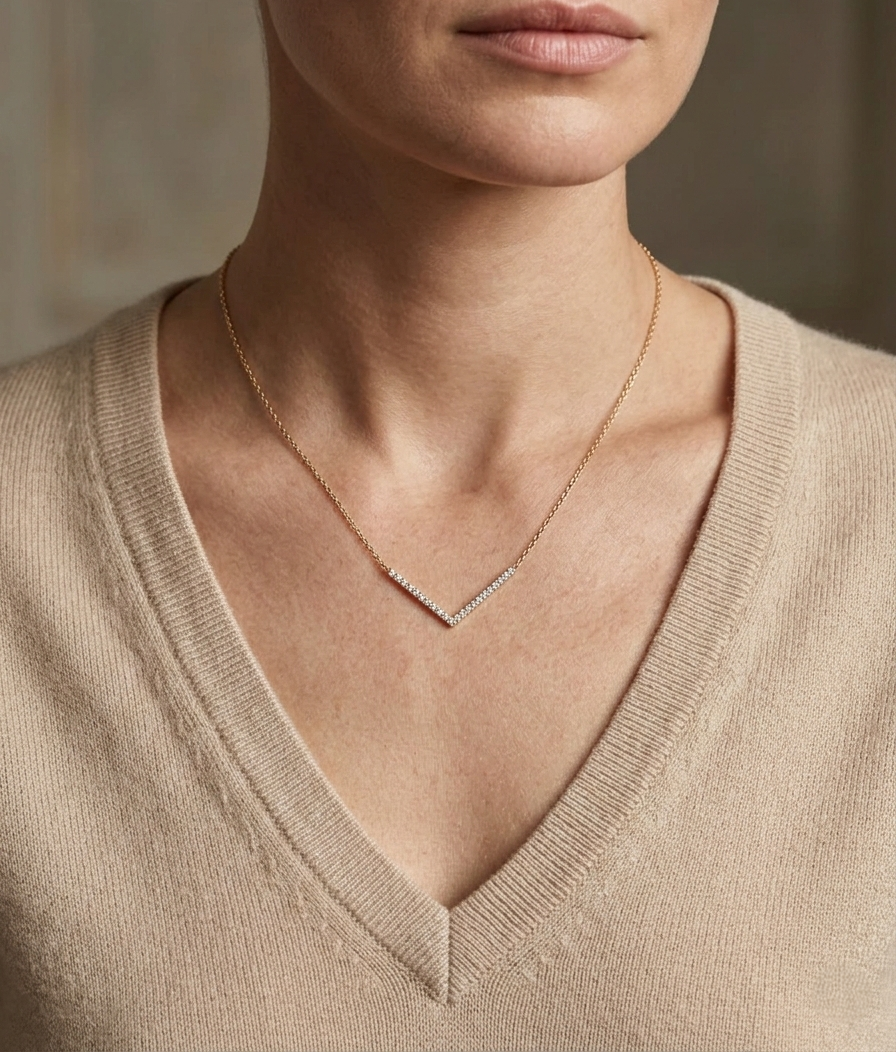 Diamond chevron necklace 0.28 carat in 18K yellow gold minimalist pendant by Emirates Diamonds