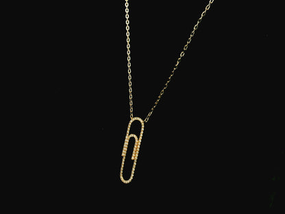 Diamond paperclip pendant necklace in 18K yellow gold with 0.23 carat diamonds by Emirates Diamonds.