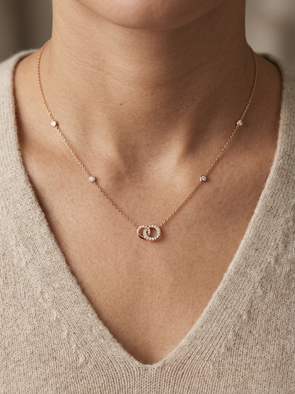 18K rose gold interlocking circle diamond necklace 0.22 carat with diamond chain accents – Emirates Diamonds